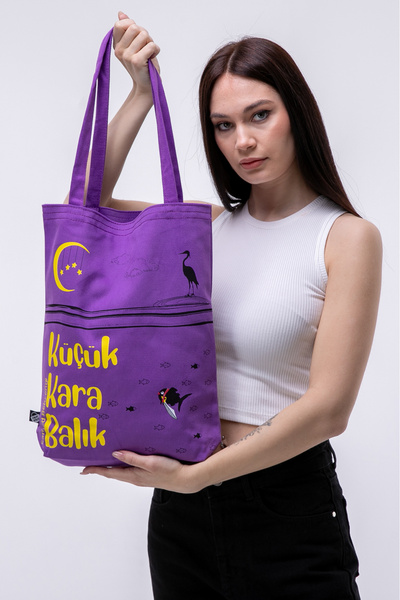 KOSTEBAG Samed Behrengi Küçük Kara Balık 340gr Gabardin Kumaş 35x40x8cm Bez Çanta
