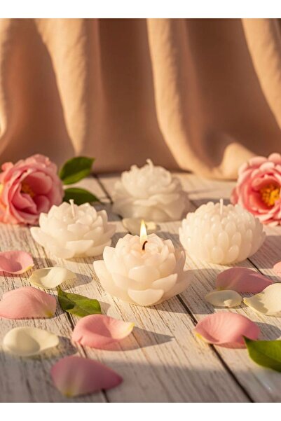 VARKAL 4'Lü İkandinav Tarzı Gül Motifli Yüzen Mum Set - Dekoratif El Yapımı