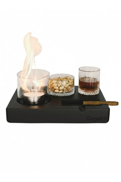 CopArt Elza Şömineli Viski ve Puro Tepsisi - 1 Lt Yakıt Hediyeli