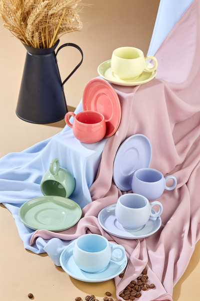 Yumuk Shop 6 Kişilik 12 Parça Balon Bonibon Kahve Fincan Takımı