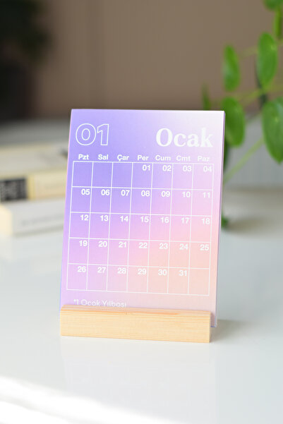 GÖKÇETasarım 2026 Renkli Masa Takvimi / Ahşap Standlı / Gradyan