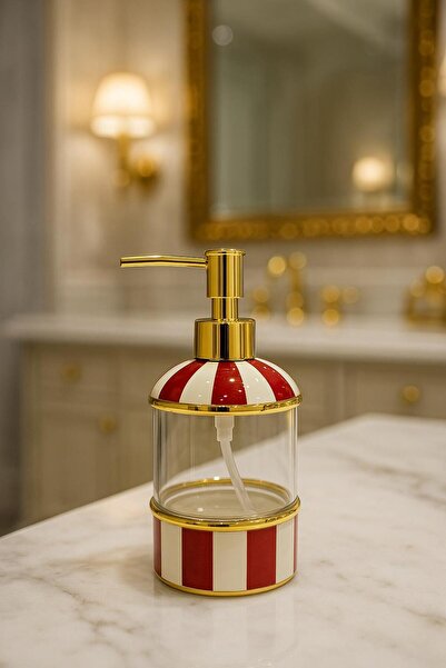 isra kristal Gold Detailed Stripe Patterned Liquid Soap Dispenser – Luxurious Modern Bathroom Accessory