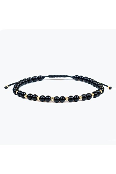 Velar Bracelets Bratara din Snur cu Onix 4mm si Bile din Aur 14K 2.5mm (Regla...