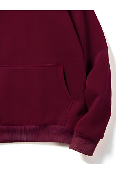 MOONBULL Unisex 3 İplik İçi Pamuklu Kapüşonlu Düşük Kol Oversize Kanguru Cep Sweatshirt