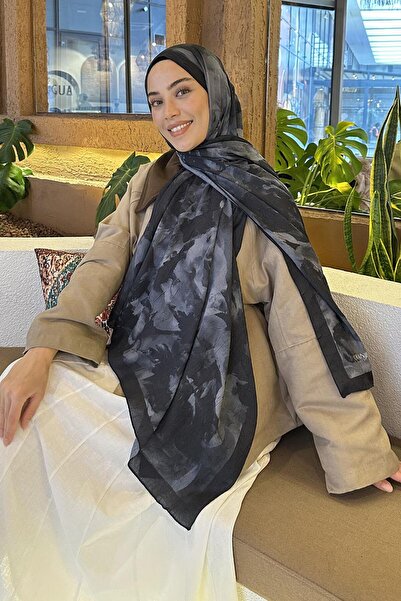 lamelif Gül Desen Bambu Şal Siyah