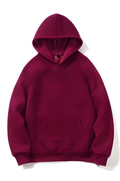 MOONBULL Unisex 3 İplik İçi Pamuklu Kapüşonlu Düşük Kol Oversize Kanguru Cep Sweatshirt