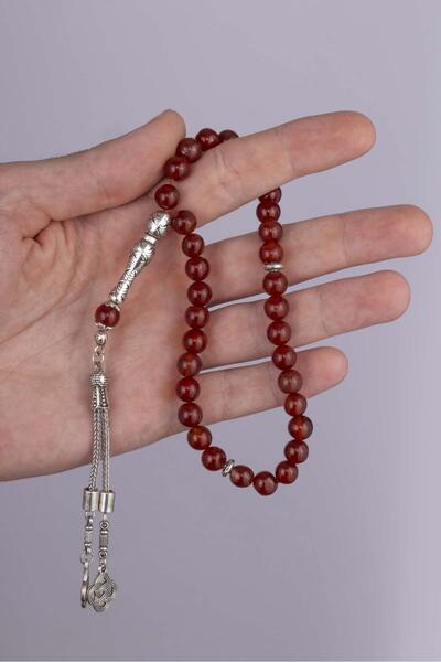 Gümüş Pazarım Silver Marketred Agate Natural Stone Prayer Beads