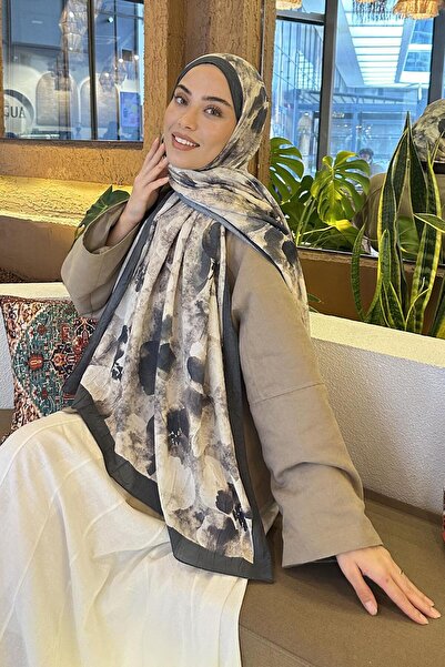 lamelif Batik Çiçek Desen Bambu Şal Koyu Yeşil