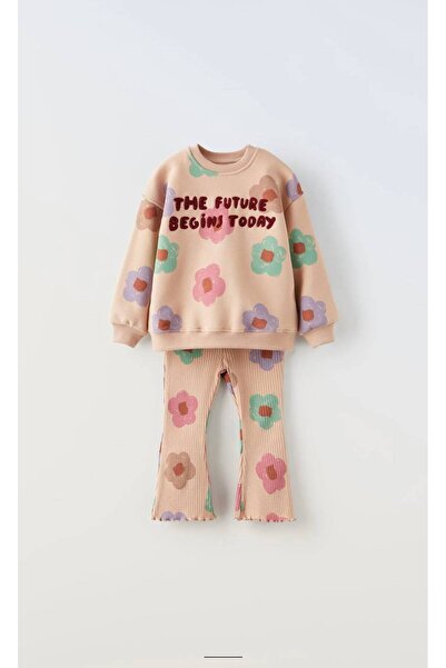 NOBLEKIDS Girl's Tracksuit Set – Floral Print, “The Future Begins Today” Text...