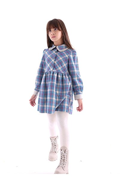 Ozmoz By Mukadder Özden Baby Collar Blue Plaid Winter Girl's Dress