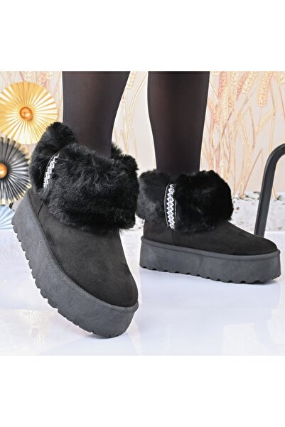 Tmall Ghete de damă, piele, căptușite cu blană, CD1040, negre