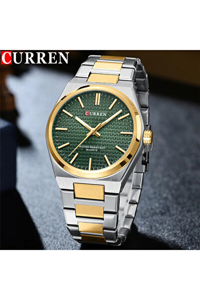 Curren Ανδρικό Ρολόι Casual Αναλογικό Quartz Επαγγελματικό Μοντέρνο Φωτεινό Δείκτες Χρυσό/Πράσινο