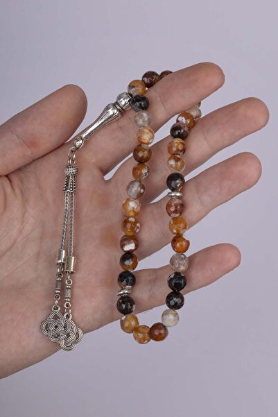 Gümüş Pazarım Round Cut Tibetan Agate Natural Stone Prayer Beads