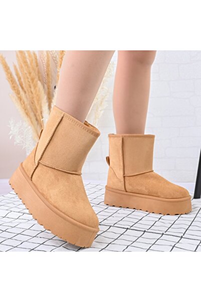 Tmall Ghete de damă, piele, căptușite cu blană, CD1042, cămilă