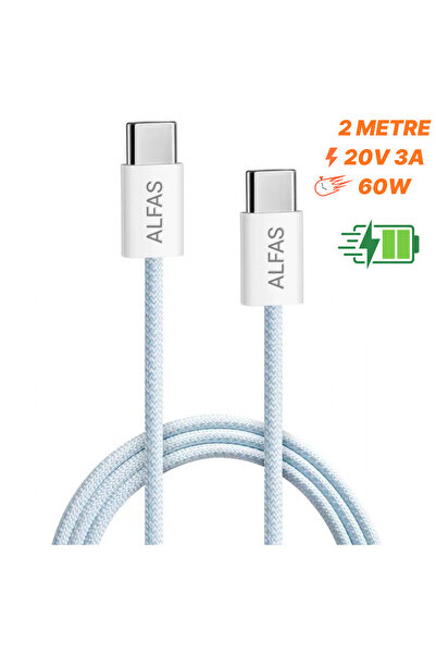 ALFAS Type-C Şarj Kablosu 2m PD 60W 3A 1Gbps Hızlı Şarj & Data Transfer Usb-c...