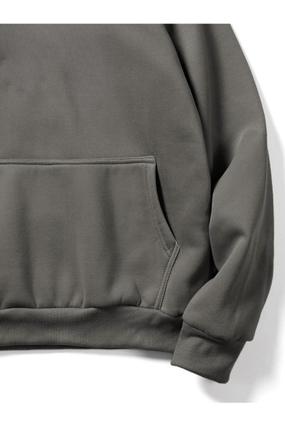 MOONBULL Unisex 3 İplik İçi Pamuklu Kapüşonlu Düşük Kol Oversize Kanguru Cep Sweatshirt