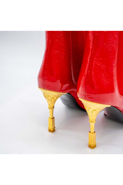 BALMAIN Patent Leather Ankle Boots Red