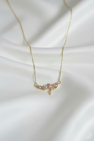 özgül takı ve tasarım Stainless Steel Gold Color Zircon Stone Bowknot Women's Necklace