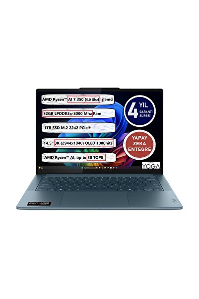 LENOVO Yoga Pro 7 14AKP10 Amd Ryzen Aı 7 350 32GB Ram 1tb SSD 14,5" OLED 83KG000GTR Freedos Laptop