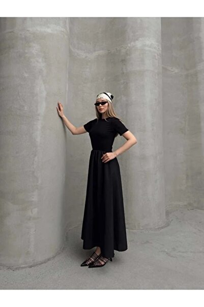 Trend Milano Kısa Kollu Siyah Elbise