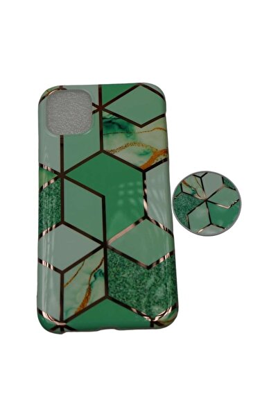 Flippy Protective Case for Apple iPhone 11Pro Max Soft IMD TPU Marble Geometric Green Stand included