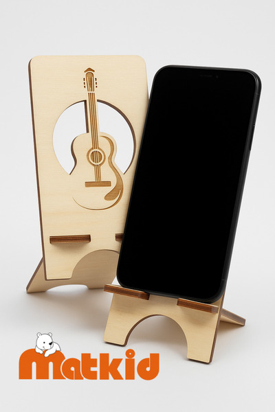 matkid Gitar Desenli Ahşap Telefon Standı – Masaüstü Doğal Ahşap Telefon Tutu...