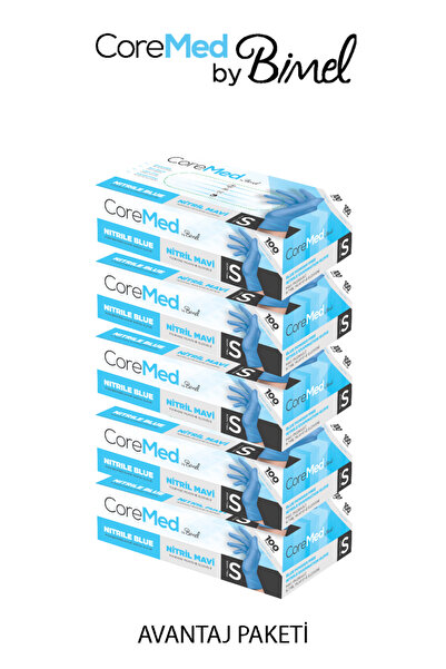 COREMED Nitril Mavi Pudrasız Muayene Eldiveni S - 5 Paket 100 lü