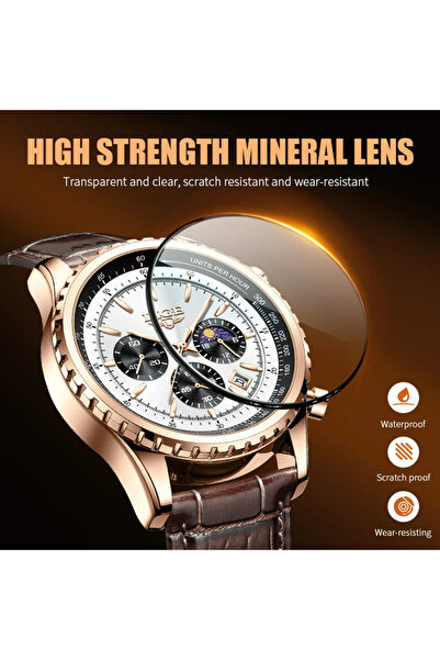 Lige Men's Watch Quartz Analog Brown Leather Strap Date Display Chronograph