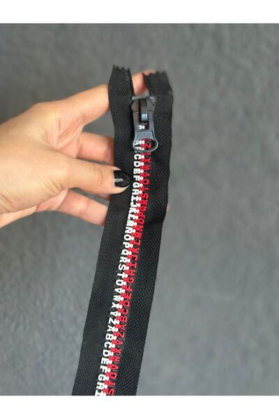Gönülden Tasarım KIRMIZI BEYAZ HARFLİ İRİ DİŞLİ FERMUAR 24X4 CM