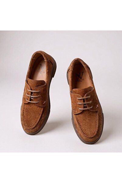 NE&VE SHOES Taba Süet Hakiki Deri Kadın Günlük Rahat Bağcıklı Ayakkabı