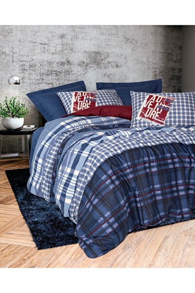 ŞENER HOME طقم غطاء لحاف فردي للرجال من كوتون بوكس، لون روجر كحلي