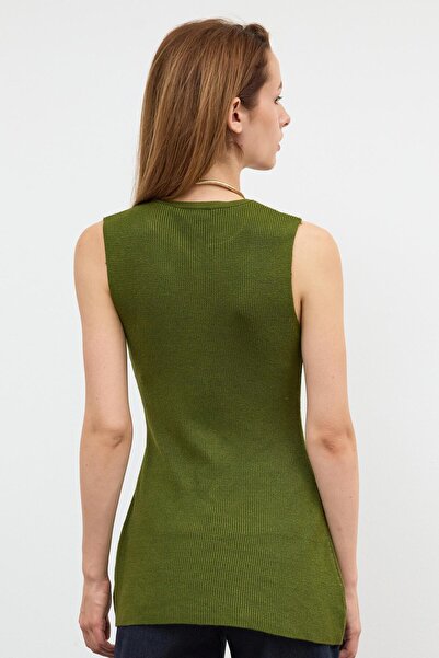 SHERIN Khaki Buttoned Front Knit Sweater