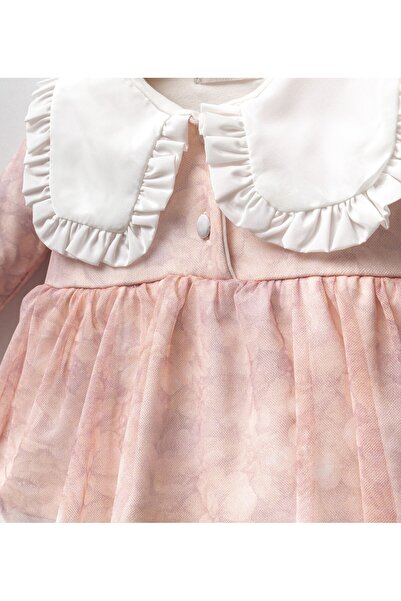 Cassiope Square Collar Tulle Detailed Printed Baby Girl Double Set