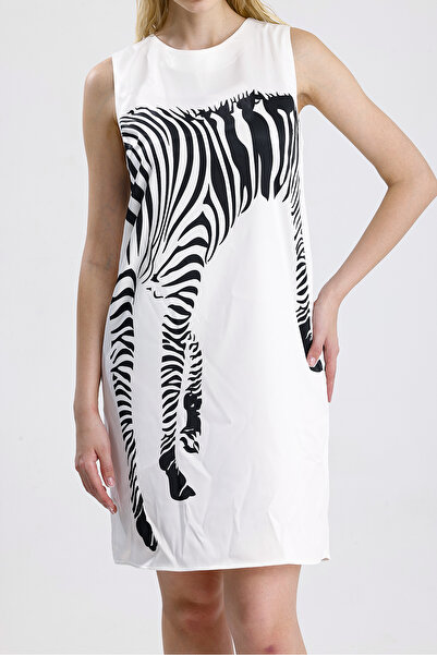 Sense Φόρεμα από σατέν με ψηφιακή εκτύπωση με λαιμόκοψη πισίνας |   ELB36420 Λευκό