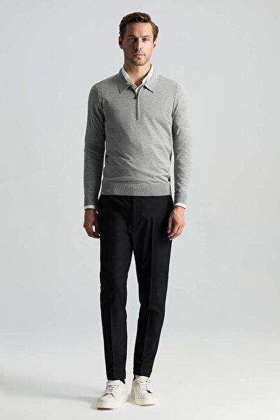 Hemington Saf Yün Bağcık Detaylı Siyah Chino Jogger Pantolon