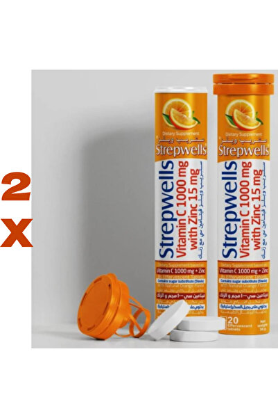 STREPWELLS فيتامين سي ١٠٠٠ ملغ مع ١٥ ملغ من الزنك، مكمل غذائي لدعم المناعة - ٢٠ قرصًا فوارًا (عبوة من قرصين)