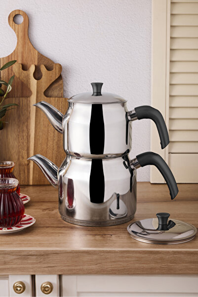 Perotti Tahtakale Soft İndüksiyon Tabanlı Aile Çelik Çaydanlık Takımı 1.20Lt - 2.00Lt