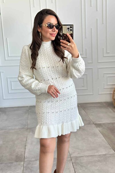 Yağmur Butik İnci Detaylı Triko Elbise
