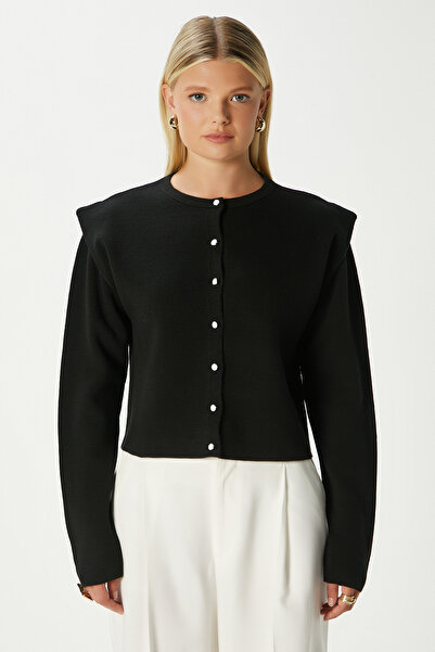 Ritnice Women's Diana Black Shoulder Detail Knit Cardigan