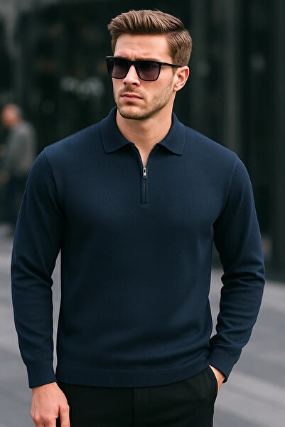 SILVANO Erkek Yarım Fermuar Basic Kışlık Lacivert Sweatshirt