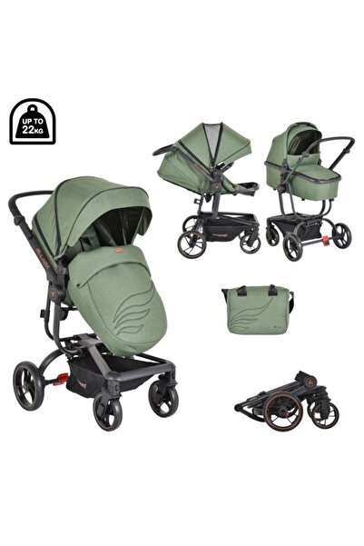 Cangaroo Cărucior pentru bebeluși 2 în 1, Ellada Green, pliabil compact, cadr...