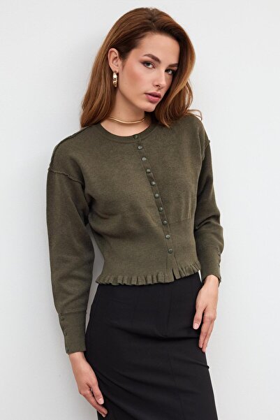 SHERIN Khaki Button Detailed Knitwear Sweater