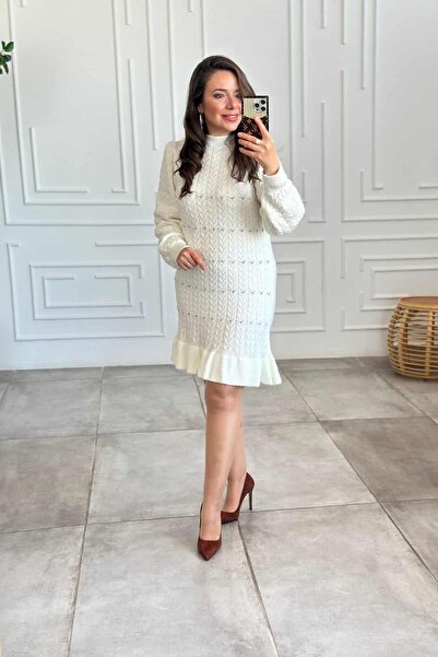 Yağmur Butik İnci Detaylı Triko Elbise