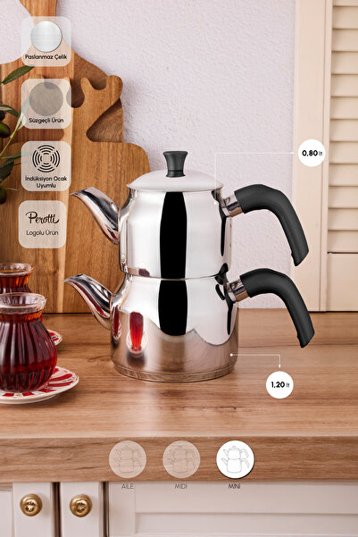 Perotti Tahtakale Soft Induction Base Mini Steel Teapot Set 0.80Lt - 1.20Lt