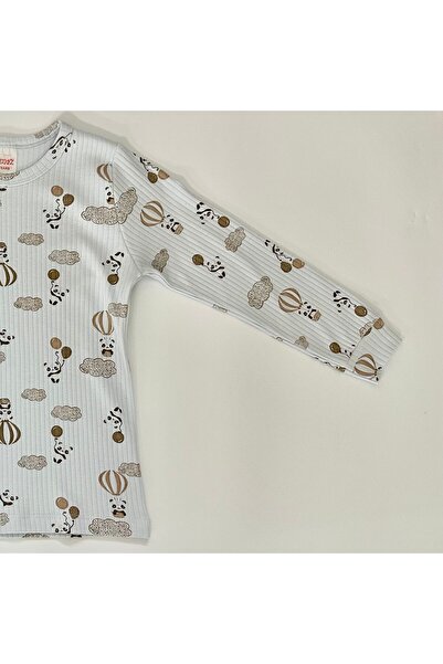 EnBy Kids %100 Pamuk Uzun Kollu Manşetli Panda Desenli Çocuk Pijama Takımı
