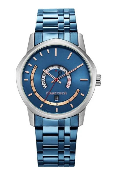 FASTRACK ساعة يد رجالية تناظرية مع عرض اليوم والتاريخ ومينا أزرق - 3279KM01 س...