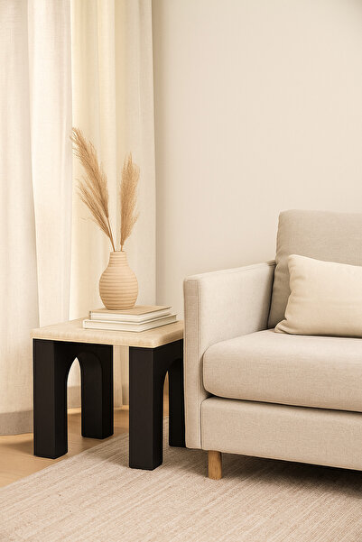 MARIA HOMES Wooden Side Table with Black Arched Legs Modern End Table for Liv...