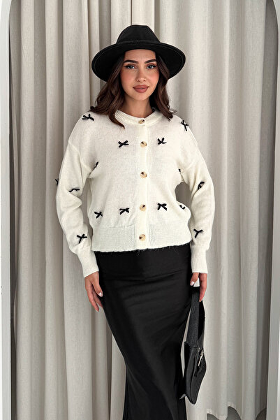 Noa Noa Women's Bow Patterned Buttoned Cardigan – Elegant & Playful Style