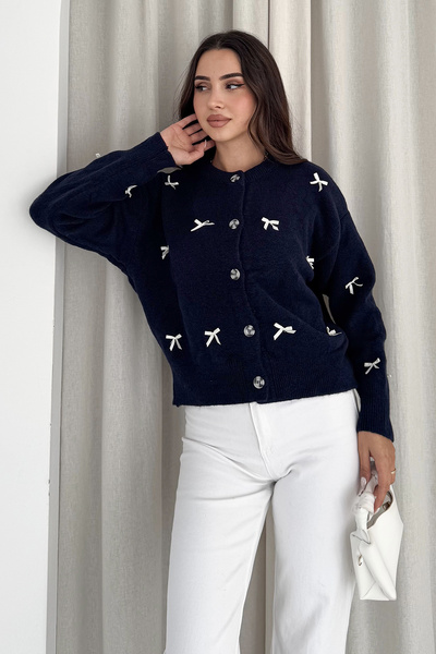 Noa Noa Women's Bow Patterned Buttoned Cardigan – Elegant & Playful Style