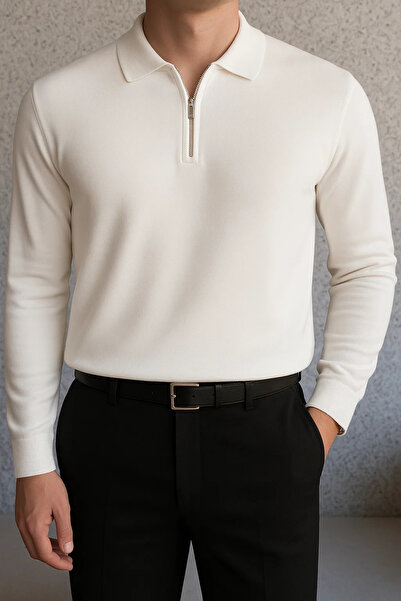 SILVANO Men's Long Sleeve Half Zip White Sweatshirt